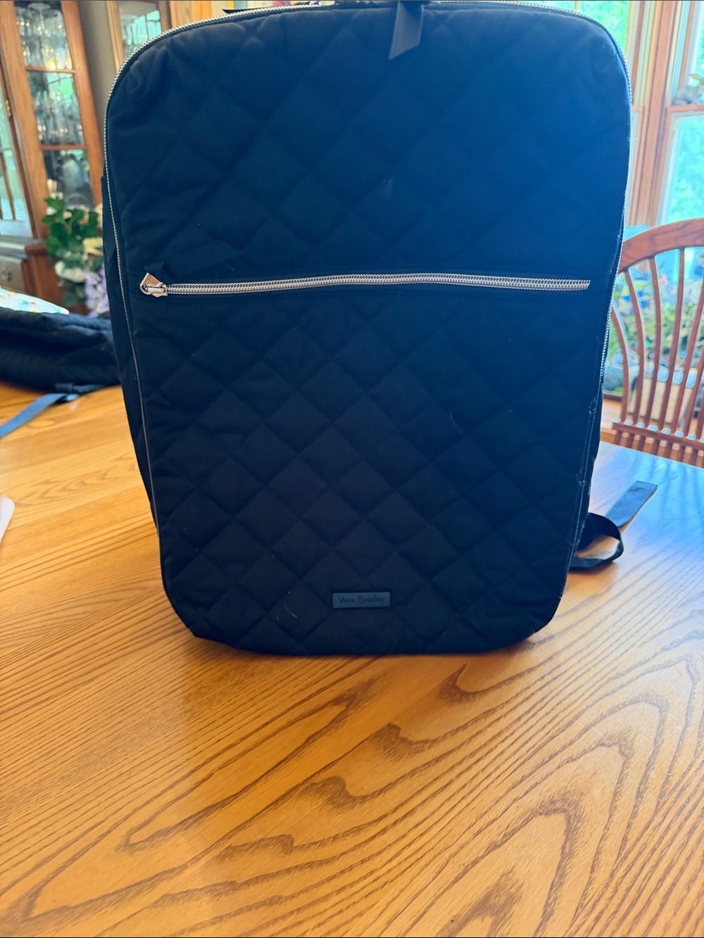 Vera Bradley Black Quilted Backpack with Front Zip